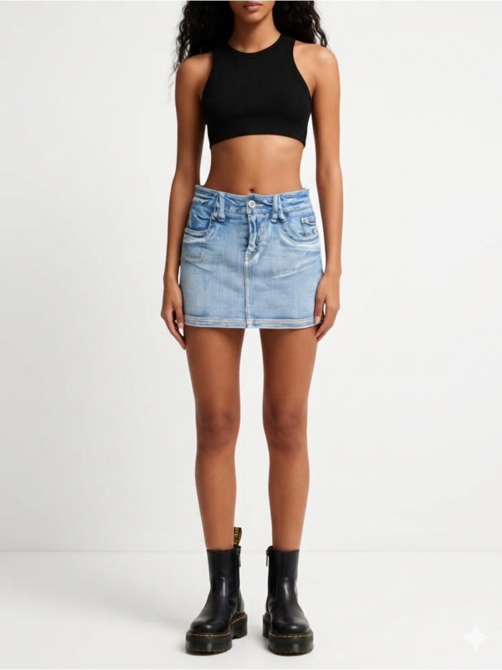 MY2K Mudd Blue Denim Mini Skirt Embroidered Beaded Pockets Button Size S